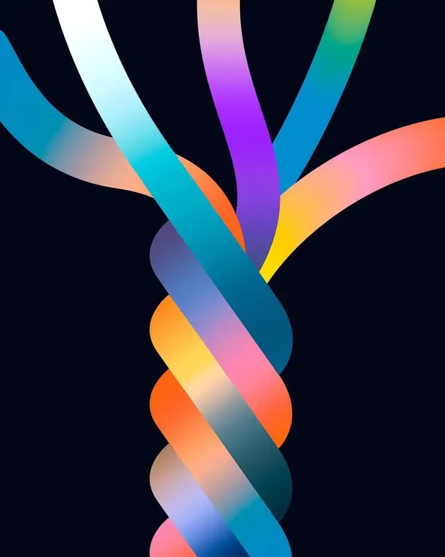 Gradient Braided Ribbons on Dark Background — Digital Vector Illustration
