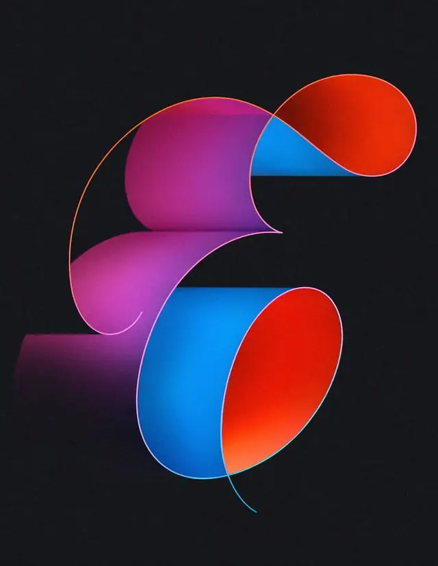 Folded neon-gradient ribbon illustration on black background