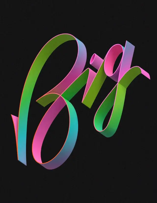 3D Ribbon Typography — "Big" in Neon Gradient on Black