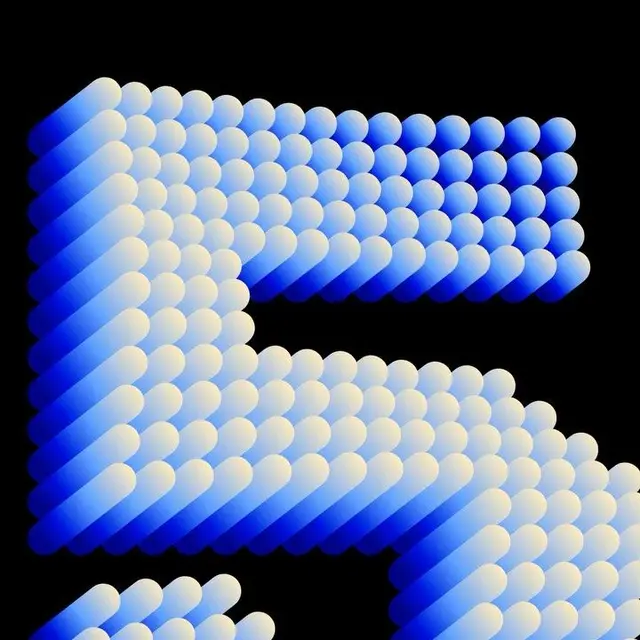 Isometric dotted numeral 5 in blue gradient on black