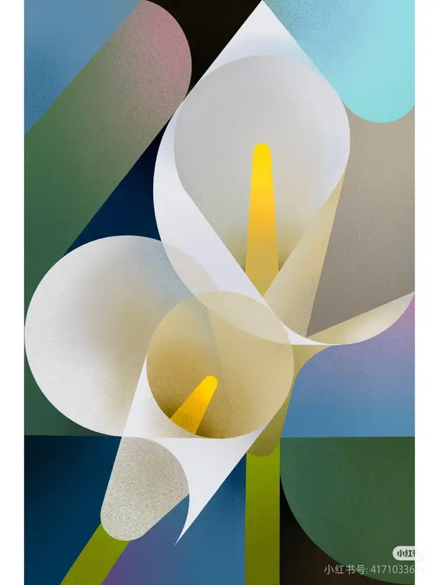 Abstract geometric calla lilies poster with yellow spadices