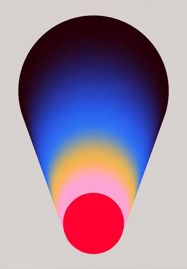 Minimalist Gradient Cone with Red Disk — Digital Poster