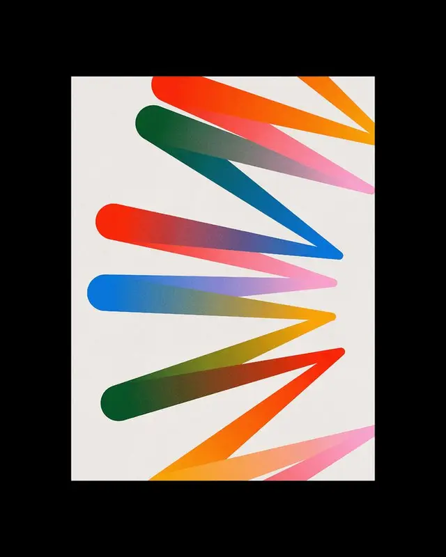Rainbow Gradient Zig‑Zag Poster on Ivory Field with Black Frame