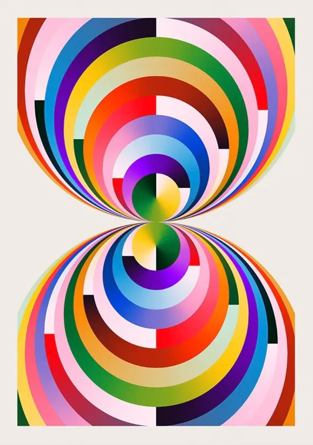 Mirrored Concentric Arcs — Colorful Geometric Poster