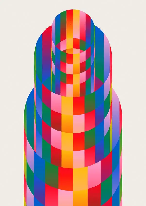 Stacked Concentric Rainbow Cylinders — Geometric Poster
