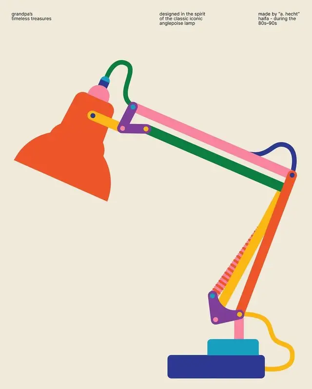 Color-block Anglepoise-style Desk Lamp — Graphic Poster