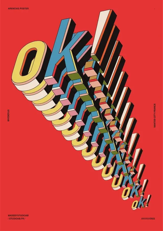 Stacked 3D "OK!" Typographic Poster — MADEBYSTUDIODAB