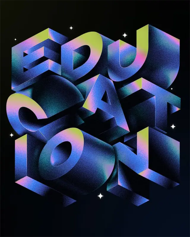 3D Neon Gradient Typography Poster — "EDUCATION"