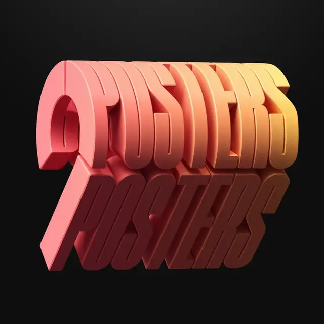 3D extruded "APOSTLES" lettering with mirrored "POSTERS" reflection