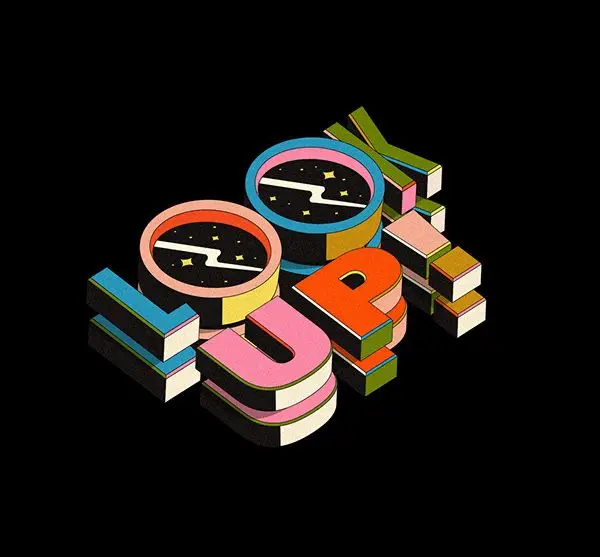 3D Retro 'LOOK UP!' Typography with Starry O's