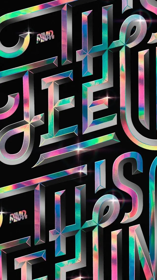 Holographic 3D Lettering Poster — Prism Chrome Typography on Black