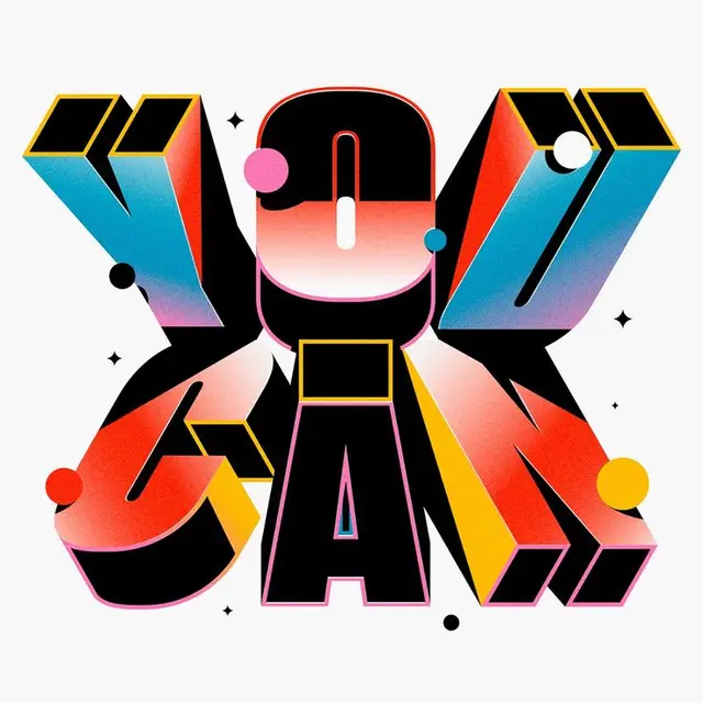 Bold 3D 'YOU CAN' neon-gradient typographic poster