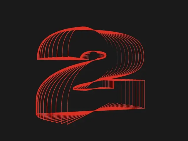 Red wireframe numeral 2 on black background