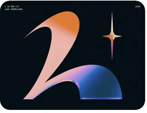 Stylized gradient numeral "2" poster with star — Luuk Verelden (2019)