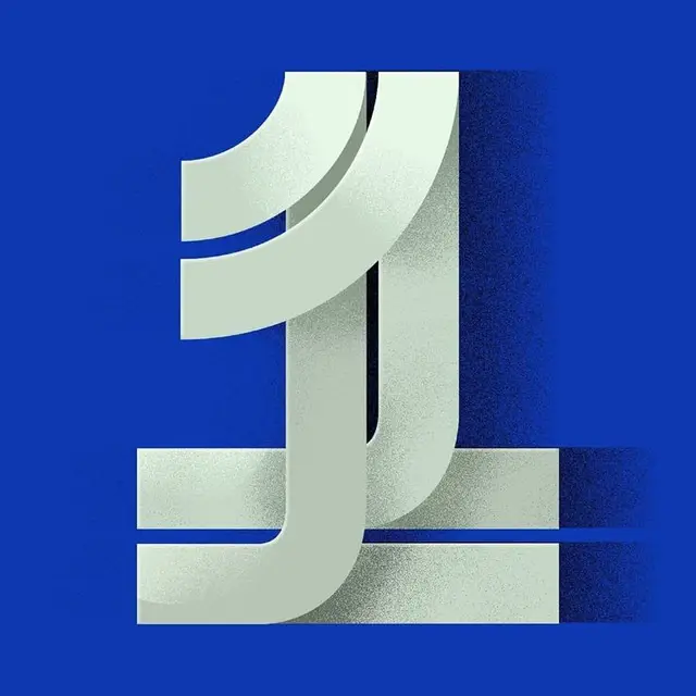 Ribbon Numeral '1' — Mint Green on Royal Blue