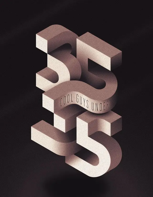 Isometric stacked 3D numerals with ribbon reading "COOL GUYS UNDER"