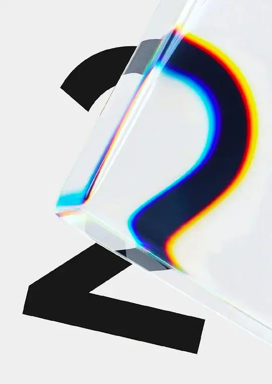 Prismatic Glass Block Over Bold Black '2' — Minimal Poster