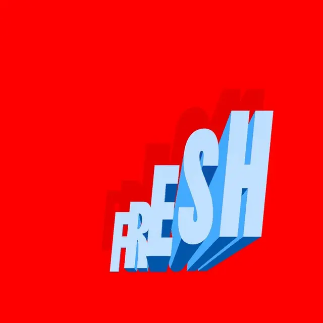 Blue 3D "REFRESH" block letters on red background