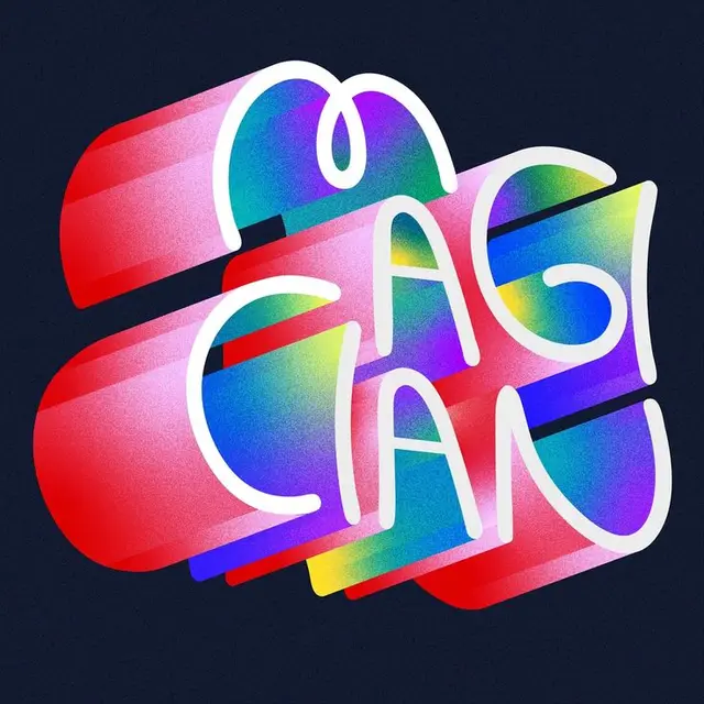 Retro neon gradient lettering reading "MAGICIAN" with long red shadows