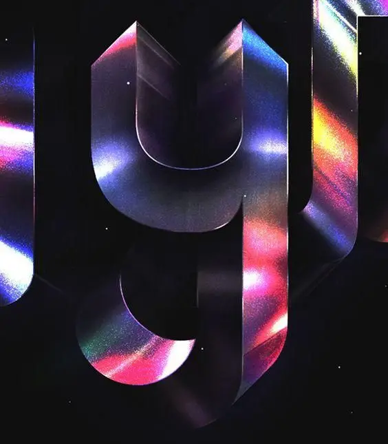 Holographic 3D Typographic Close‑up on Black Background