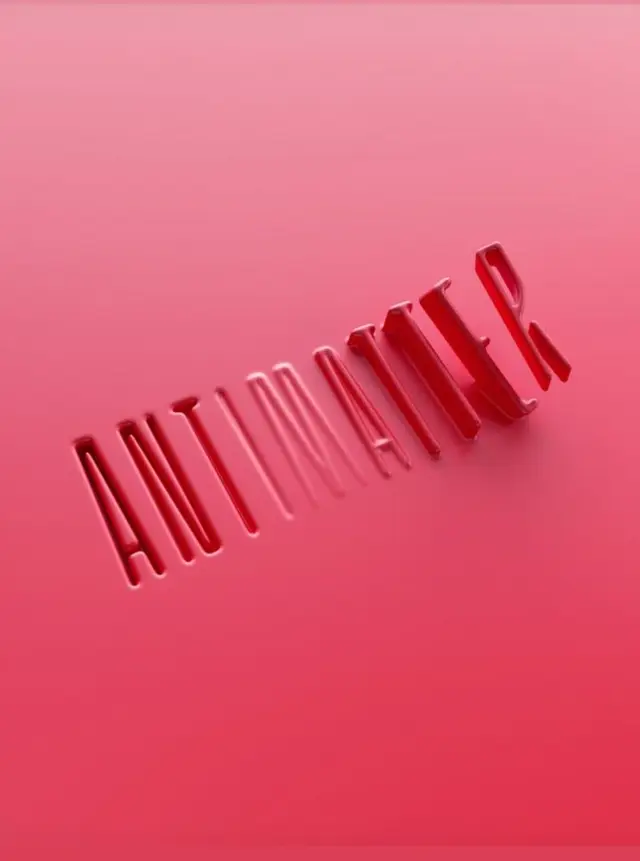 Monochrome pink 3D typographic panel with diagonal cut-out 'ANIMATRIX'