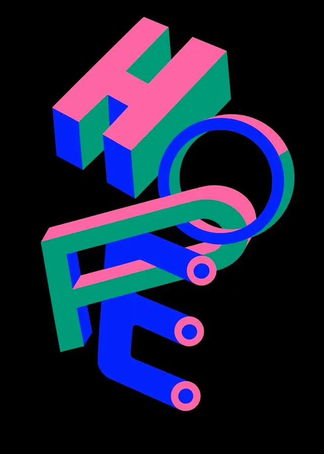 Isometric 3D "HOPE" neon typography poster