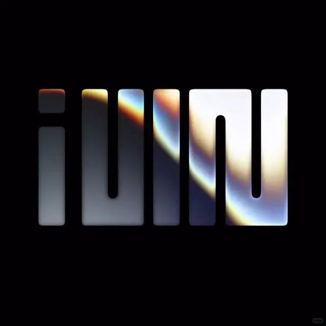 Iridescent 'iwin' wordmark on black background