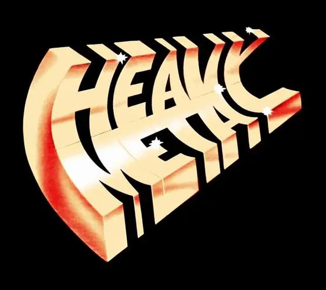 3D 'HEAVY METAL' wedge-shaped logo on black background