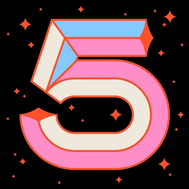 Retro 3D Pink Numeral 5 with Orange Outline and Blue Top Face