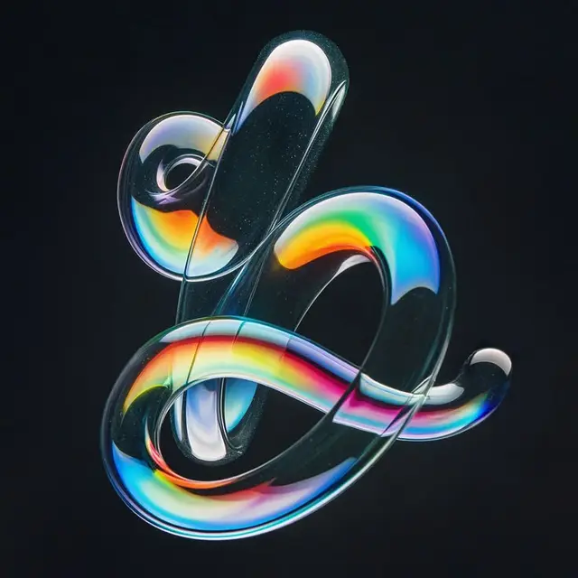 Iridescent Glass Ampersand — 3D Looped Ribbon on Black