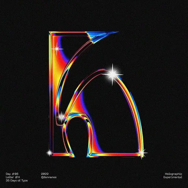 H — Holographic chrome uppercase letter on black