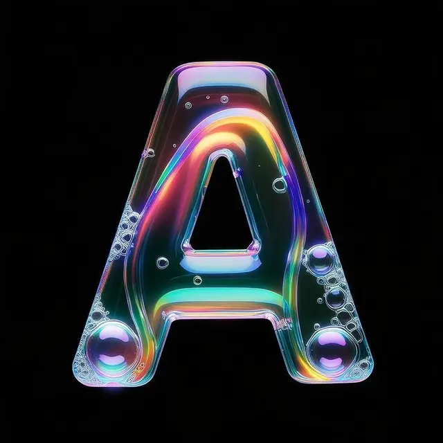 Iridescent Soap‑Bubble Letter A — Photoreal 3D Typography