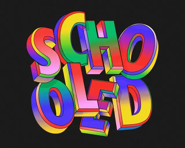 3D Rainbow "Schooled" Typography Poster