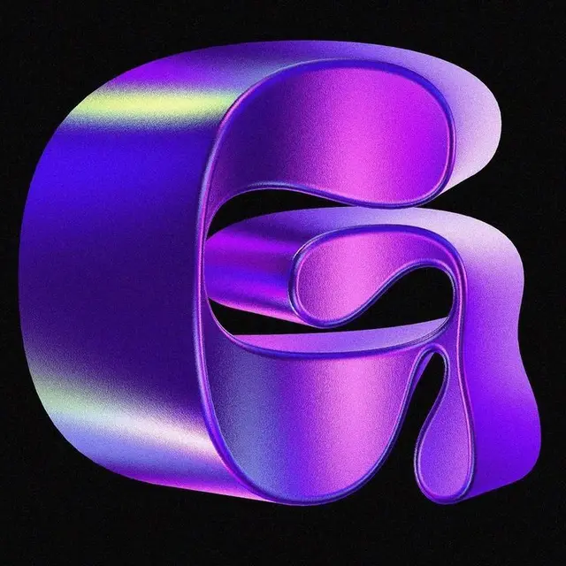 Iridescent 3D Ribbon Letter G — Metallic Purple Gradient
