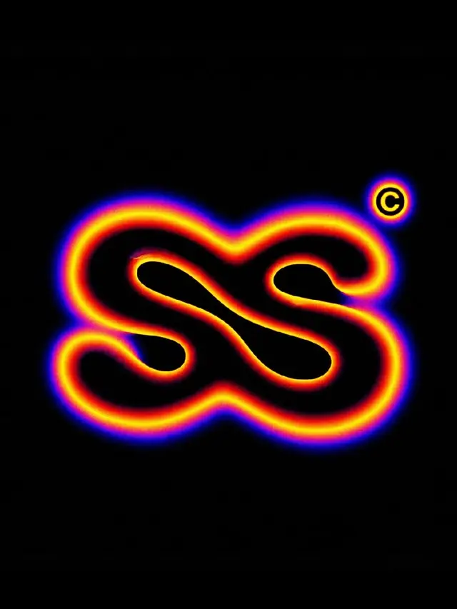 Neon thermal-gradient double-loop emblem with circled C