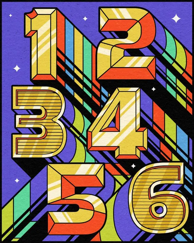 Retro 3D Numbers Poster (1–6)