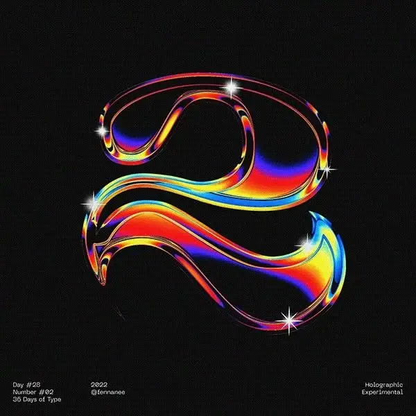 Holographic iridescent typographic glyph (36 Days of Type)
