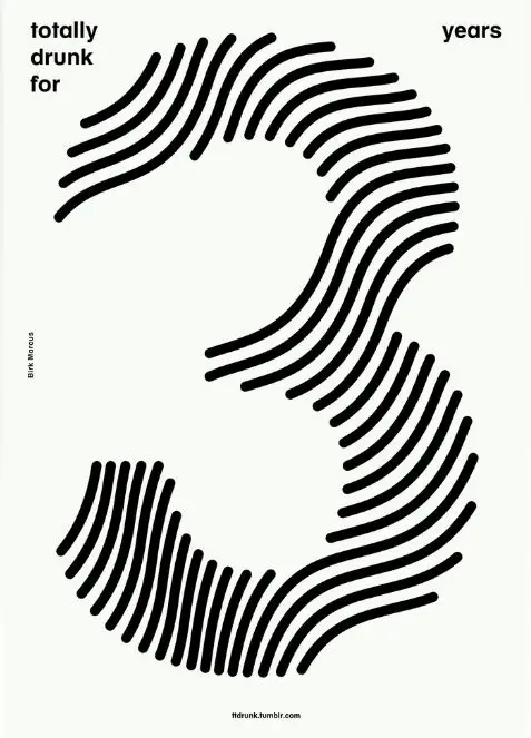 Minimalist poster: Number 3 formed by parallel black curved lines