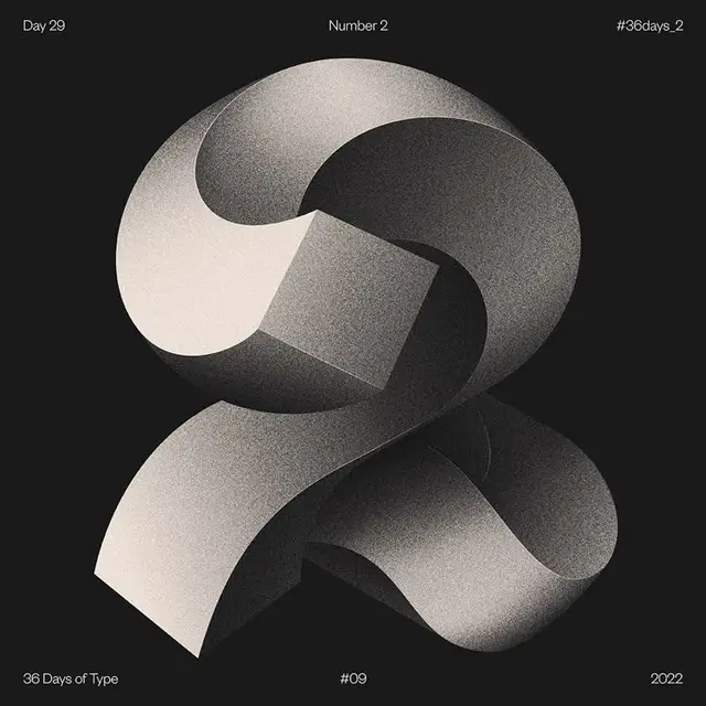 Grainy 3D Ribbon Numeral '2' — 36 Days of Type #09 (2022)