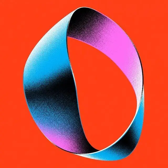 Cyan–Magenta Möbius Ribbon on Red-Orange Field