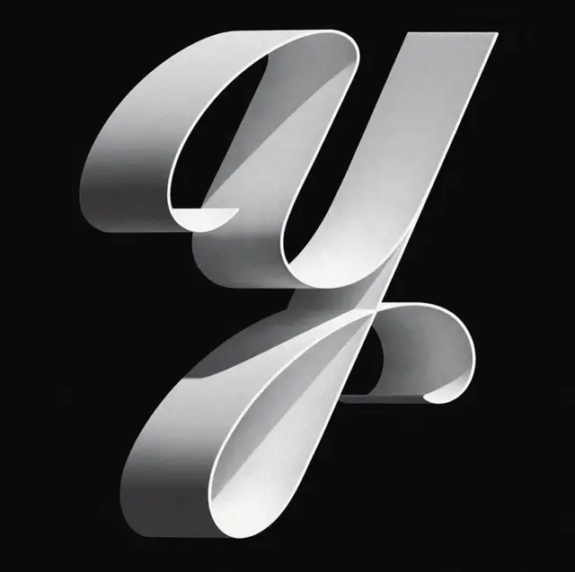 Folded paper ribbon lowercase 'g' — monochrome typographic study