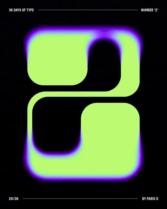 36 Days of Type — Stylized '2' in Neon Lime with Purple Glow