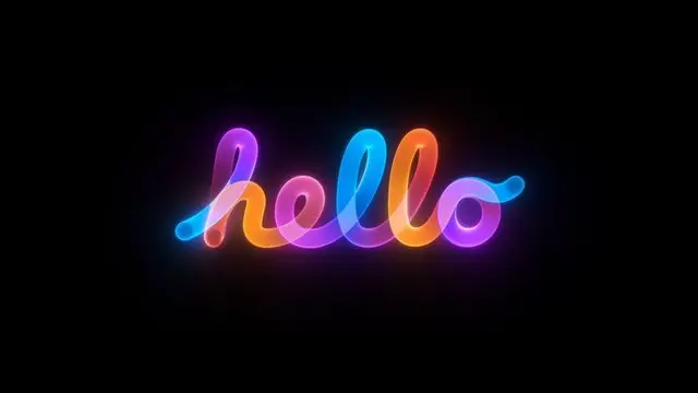 3D Multicolor Neon Ribbon Typography — 'hello'