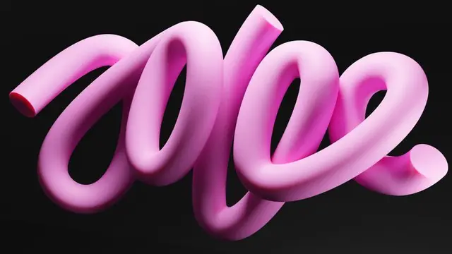 Pink 3D Tubular Script 'love' on Black Background