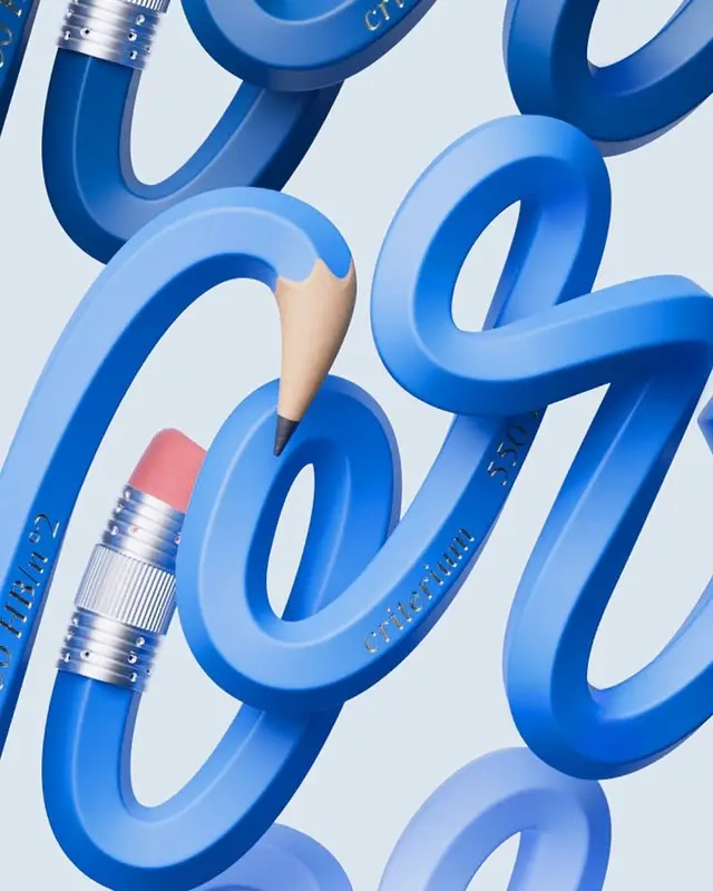 Blue 3D Pencil Loops — Ribbon-like Stationery Typography