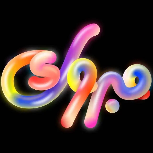 Glossy 3D Tubular Letterforms with Neon Gradient on Black