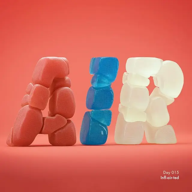 Inflatable Typographic Sculpture: 'AIR' in Coral, Blue, and Translucent White