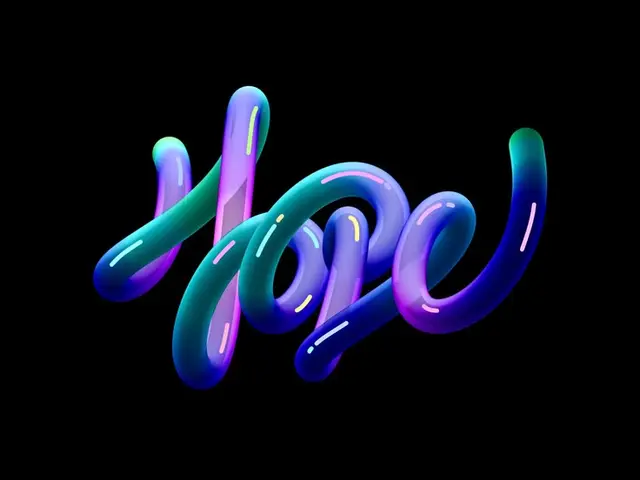 Glossy 3D Neon-Gradient Script Spelling "Hey"