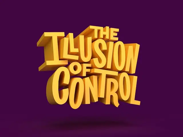 The Illusion of Control — 3D Yellow Typography on Purple Background
