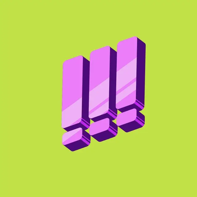 Three 3D Magenta Exclamation Marks on Lime Green Background